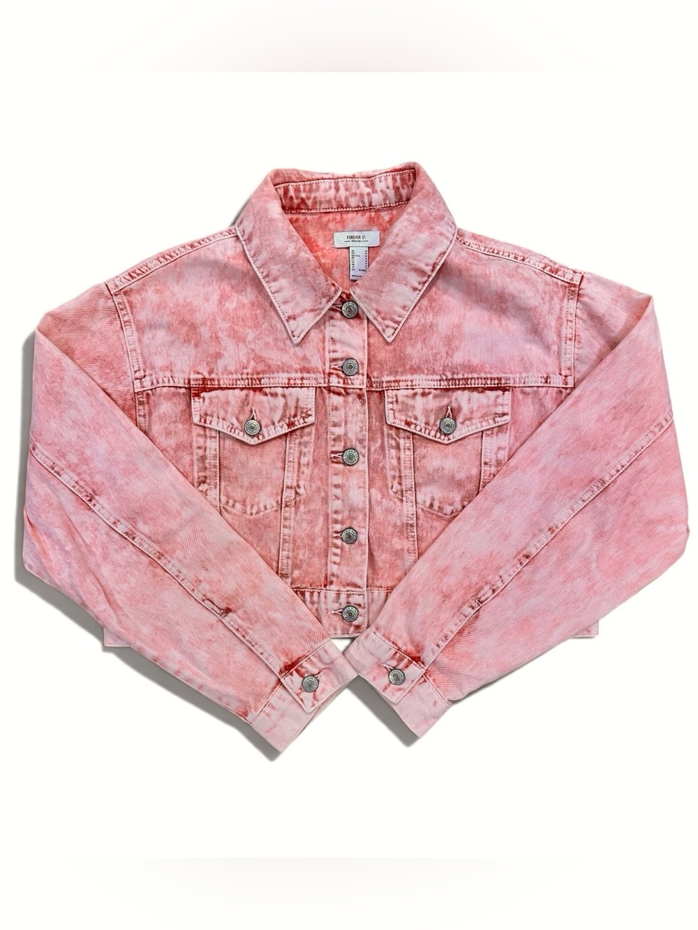 Forever 21 Premium Acid Wash Cropped Trucker Jacket Washed Pink - Medium